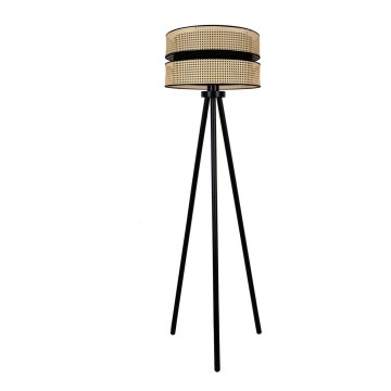 Duolla - Lattialamppu DUO 1xE27/15W/230V halkaisija 40 cm rottinki/musta