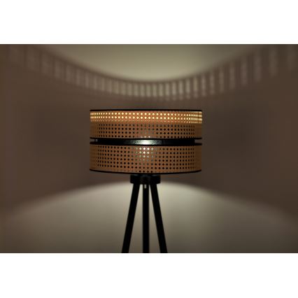 Duolla - Lattialamppu DUO 1xE27/15W/230V halkaisija 40 cm rottinki/musta