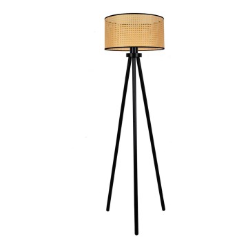 Duolla - Lattialamppu ROLLER 1xE27/15W/230V halkaisija 45 cm rottinki/musta