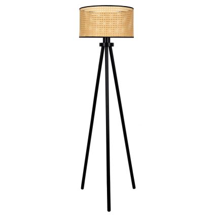 Duolla - Lattialamppu ROLLER 1xE27/15W/230V halkaisija 45 cm rottinki/musta