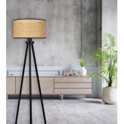 Duolla - Lattialamppu ROLLER 1xE27/15W/230V halkaisija 45 cm rottinki/musta
