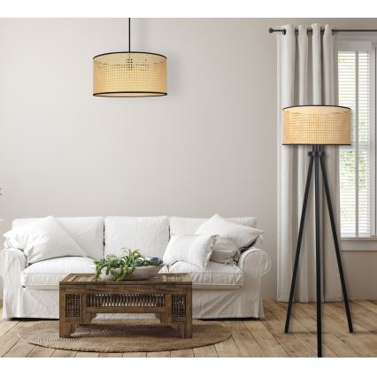 Duolla - Lattialamppu ROLLER 1xE27/15W/230V halkaisija 45 cm rottinki/musta