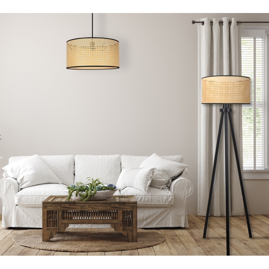 Duolla - Lattialamppu ROLLER 1xE27/15W/230V halkaisija 45 cm rottinki/musta