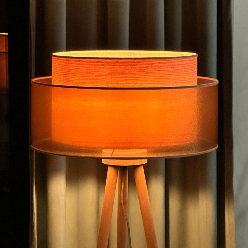 Duolla - Lattialamppu WOOD BOHO 1xE27/15W/230V halkaisija 45 cm kupari/ruskea/beige