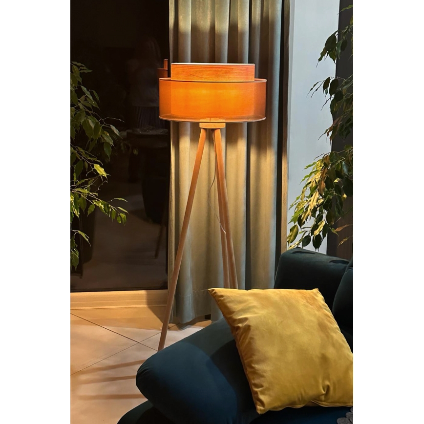 Duolla - Lattialamppu WOOD BOHO 1xE27/15W/230V halkaisija 45 cm kupari/ruskea/beige