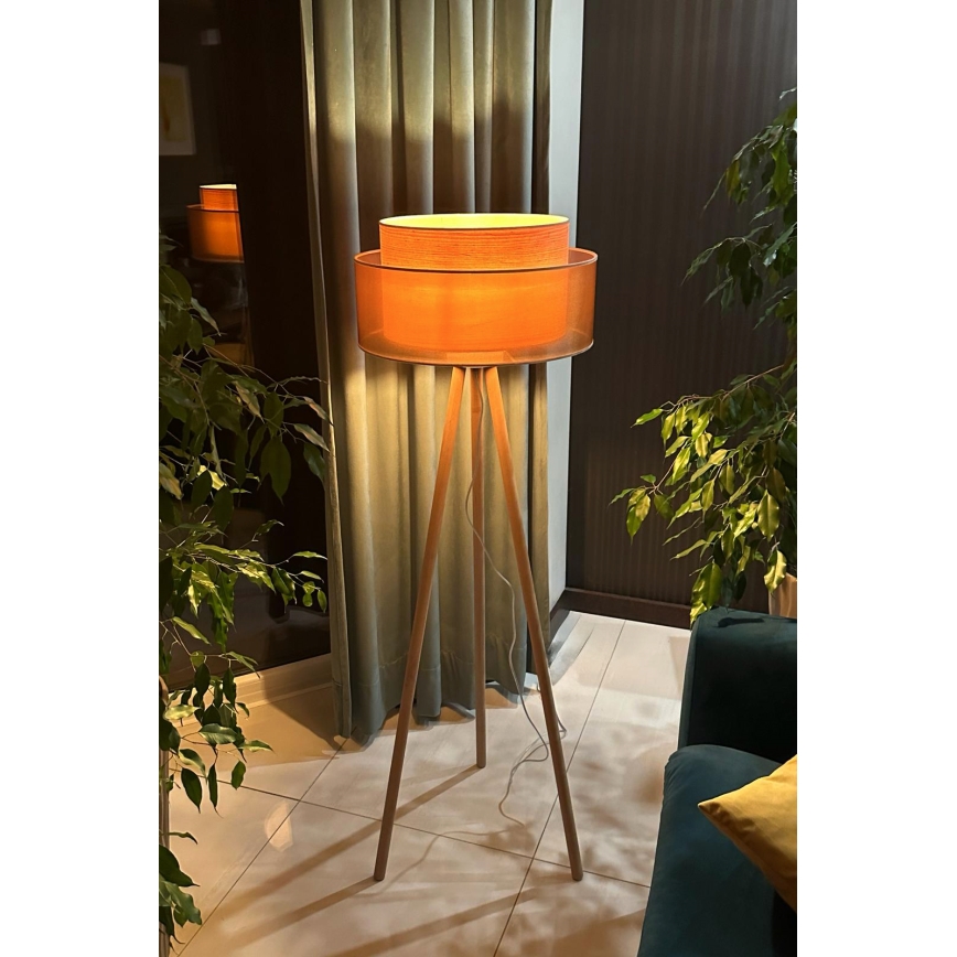 Duolla - Lattialamppu WOOD BOHO 1xE27/15W/230V halkaisija 45 cm kupari/ruskea/beige