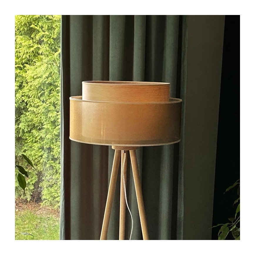 Duolla - Lattialamppu WOOD BOHO 1xE27/15W/230V halkaisija 45 cm kupari/ruskea/beige