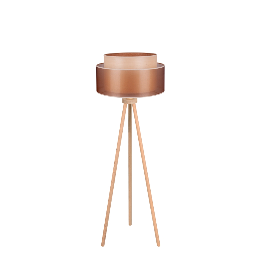 Duolla - Lattialamppu WOOD BOHO 1xE27/15W/230V halkaisija 45 cm kupari/ruskea/beige