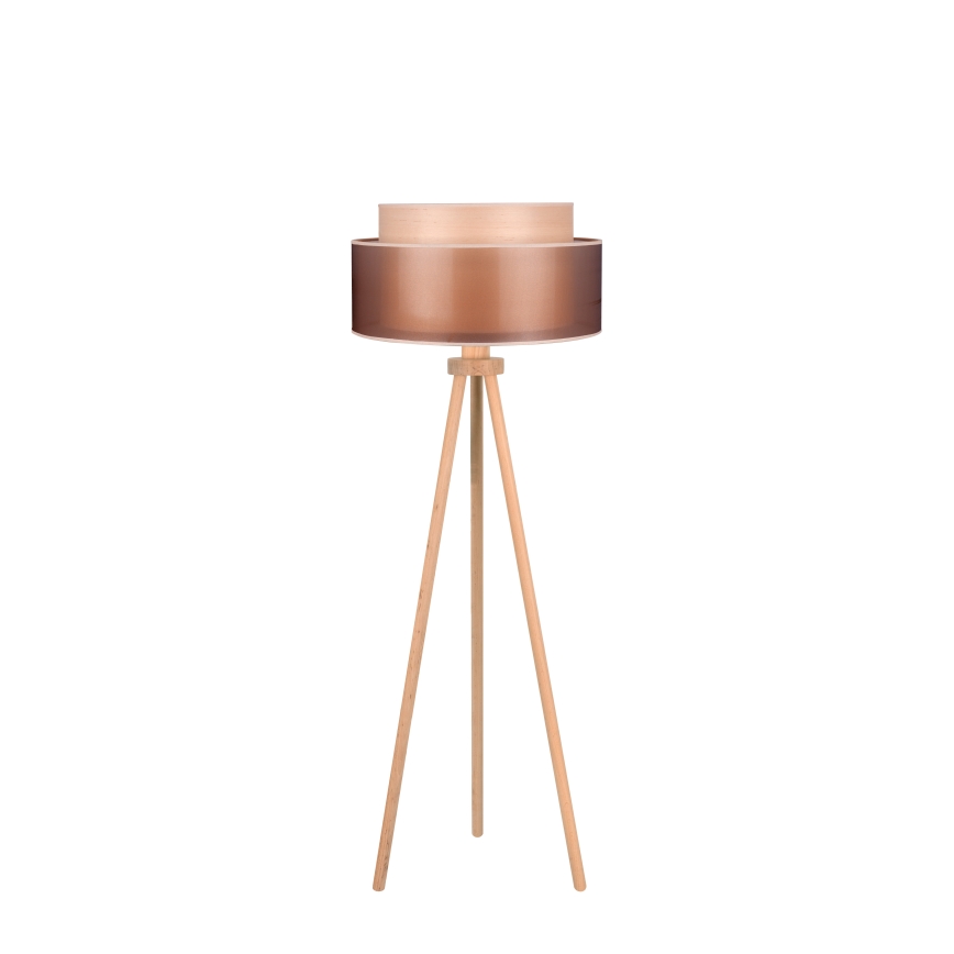 Duolla - Lattialamppu WOOD BOHO 1xE27/15W/230V halkaisija 45 cm kupari/ruskea/beige