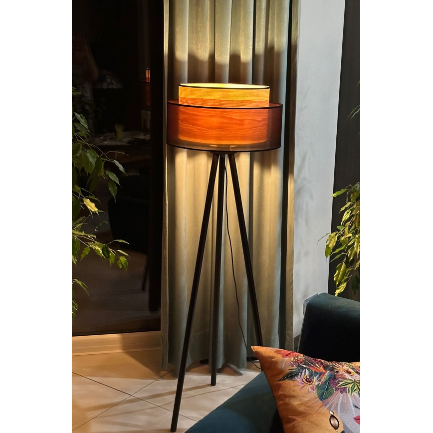Duolla - Lattialamppu WOOD BOHO 1xE27/15W/230V halkaisija 45 cm musta/beige