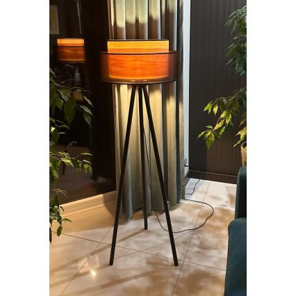 Duolla - Lattialamppu WOOD BOHO 1xE27/15W/230V halkaisija 45 cm musta/beige
