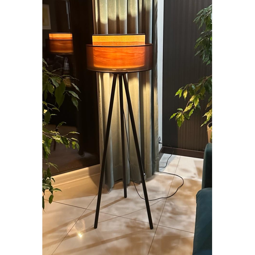 Duolla - Lattialamppu WOOD BOHO 1xE27/15W/230V halkaisija 45 cm musta/beige