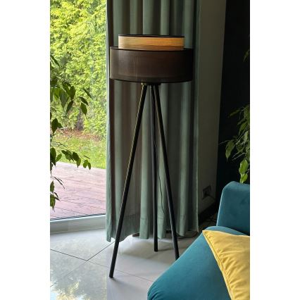 Duolla - Lattialamppu WOOD BOHO 1xE27/15W/230V halkaisija 45 cm musta/beige