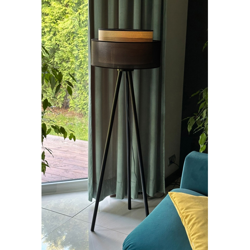 Duolla - Lattialamppu WOOD BOHO 1xE27/15W/230V halkaisija 45 cm musta/beige