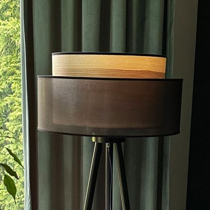 Duolla - Lattialamppu WOOD BOHO 1xE27/15W/230V halkaisija 45 cm musta/beige
