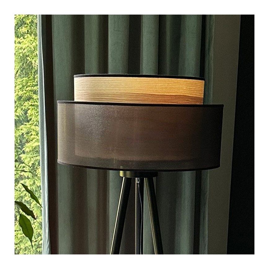 Duolla - Lattialamppu WOOD BOHO 1xE27/15W/230V halkaisija 45 cm musta/beige