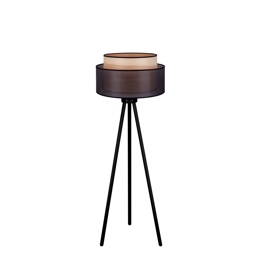 Duolla - Lattialamppu WOOD BOHO 1xE27/15W/230V halkaisija 45 cm musta/beige
