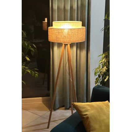 Duolla - Lattialamppu YUTE BOHO 1xE27/15W/230V halkaisija 45 cm ruskea/kerma