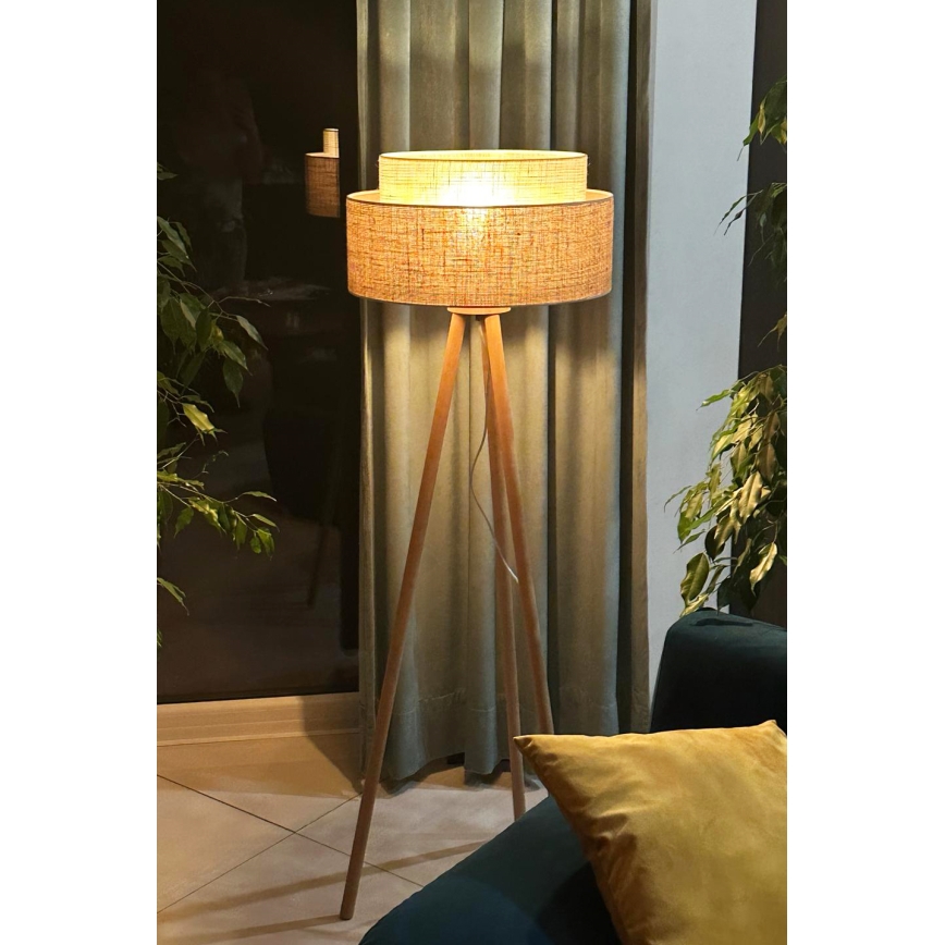 Duolla - Lattialamppu YUTE BOHO 1xE27/15W/230V halkaisija 45 cm ruskea/kerma