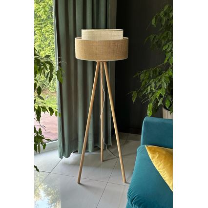 Duolla - Lattialamppu YUTE BOHO 1xE27/15W/230V halkaisija 45 cm ruskea/kerma