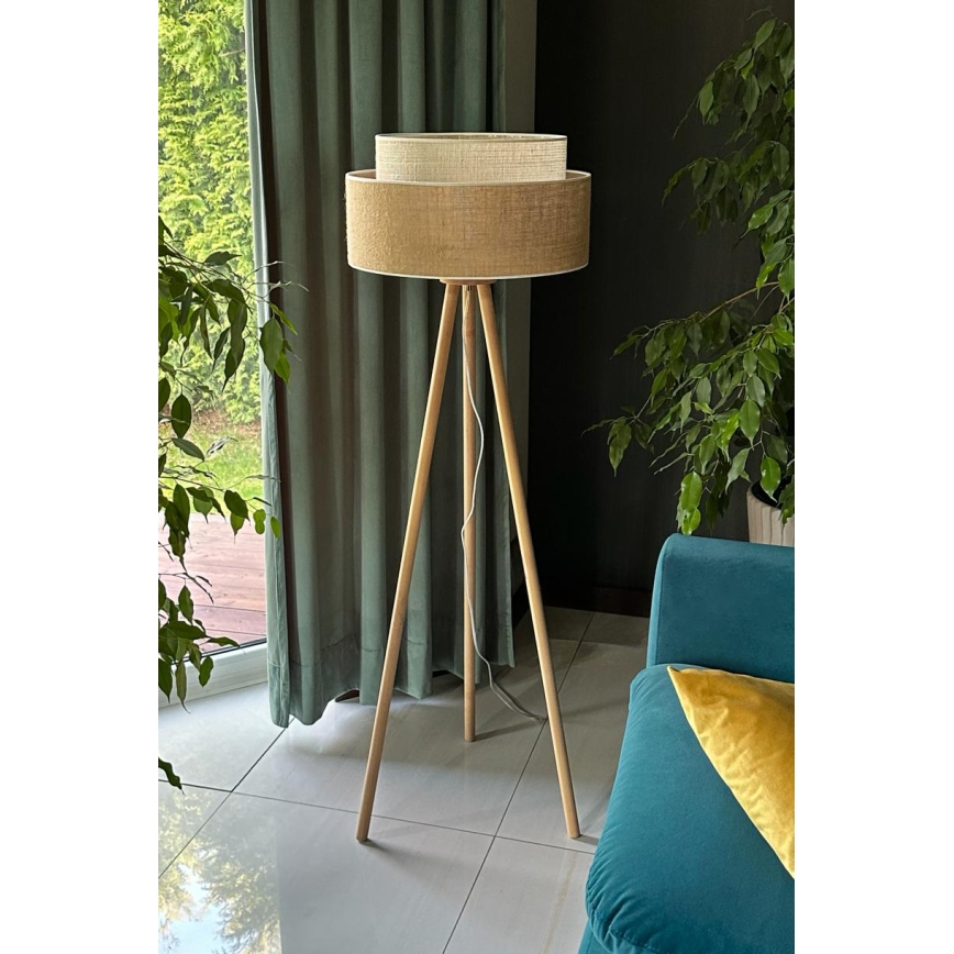 Duolla - Lattialamppu YUTE BOHO 1xE27/15W/230V halkaisija 45 cm ruskea/kerma