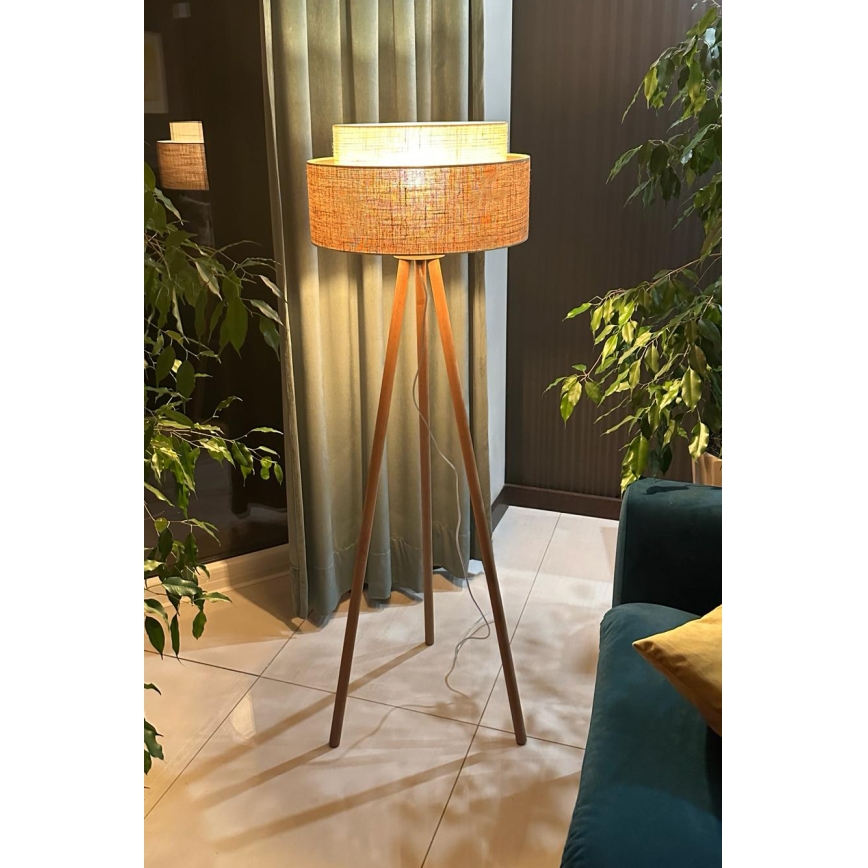 Duolla - Lattialamppu YUTE BOHO 1xE27/15W/230V halkaisija 45 cm ruskea/kerma