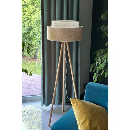 Duolla - Lattialamppu YUTE BOHO 1xE27/15W/230V halkaisija 45 cm ruskea/kerma
