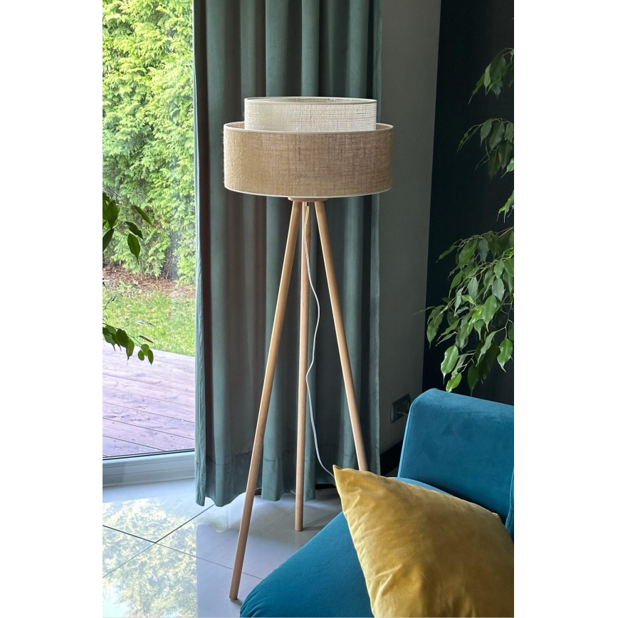 Duolla - Lattialamppu YUTE BOHO 1xE27/15W/230V halkaisija 45 cm ruskea/kerma