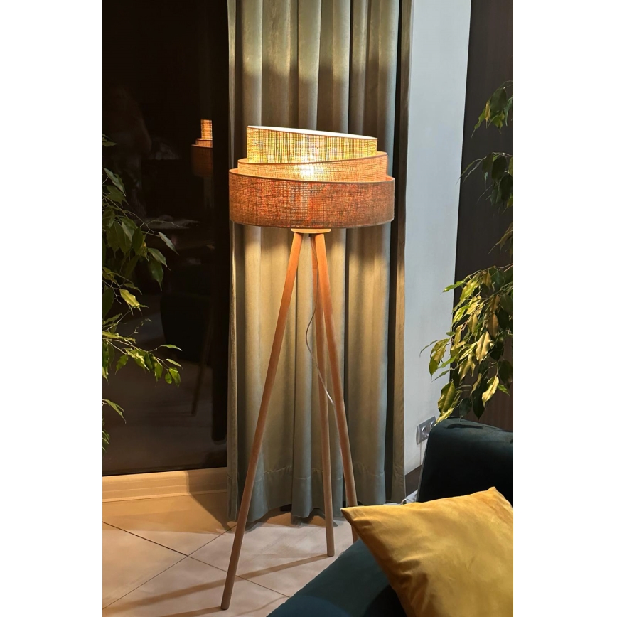 Duolla - Lattialamppu YUTE TRIO 1xE27/15W/230V halkaisija 45 cm ruskea/harmaa/beige