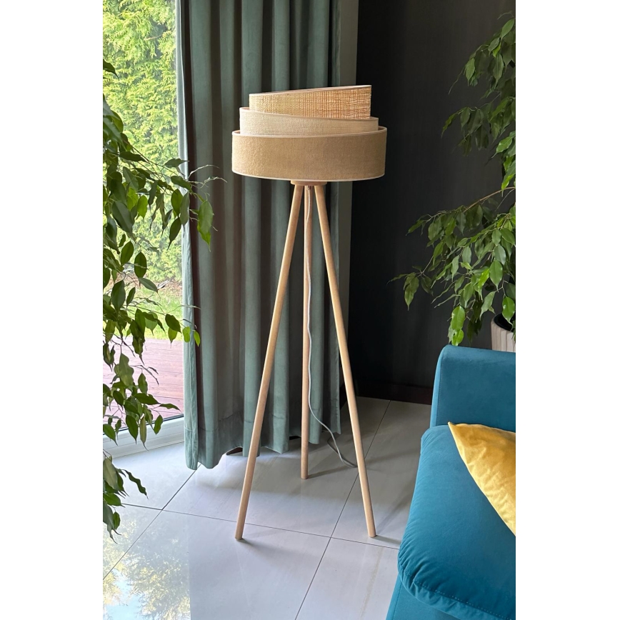 Duolla - Lattialamppu YUTE TRIO 1xE27/15W/230V halkaisija 45 cm ruskea/harmaa/beige
