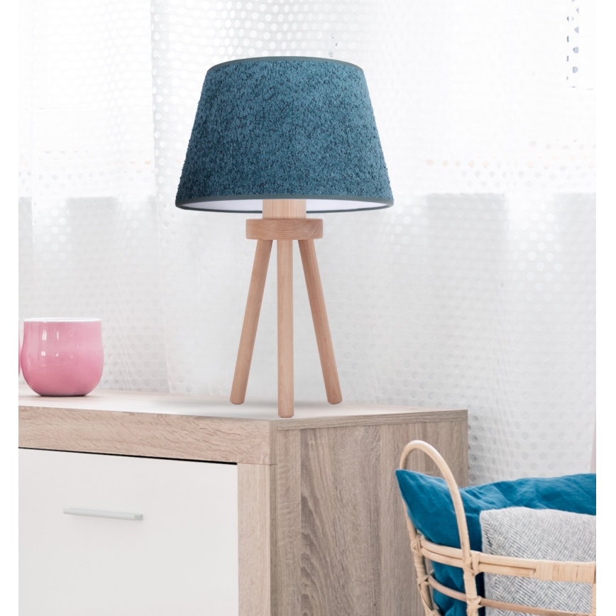 Duolla - Pöytävalaisin BOUCLE 1xE27/15W/230V halkaisija 28 cm turkoosi/puu