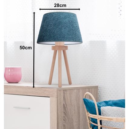 Duolla - Pöytävalaisin BOUCLE 1xE27/15W/230V halkaisija 28 cm turkoosi/puu