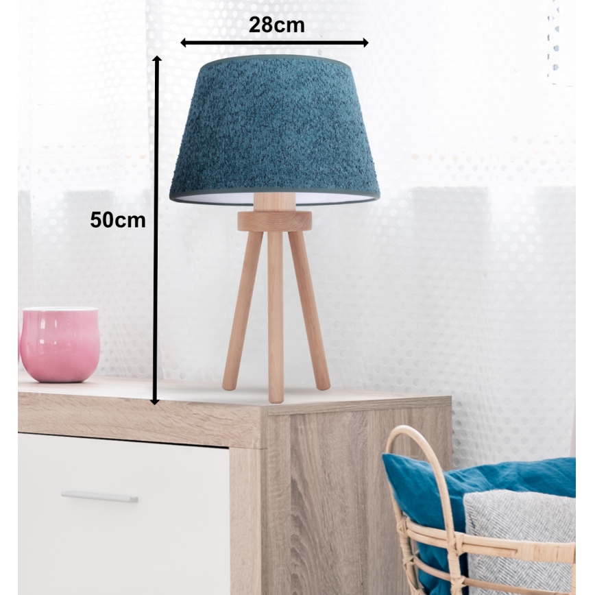 Duolla - Pöytävalaisin BOUCLE 1xE27/15W/230V halkaisija 28 cm turkoosi/puu
