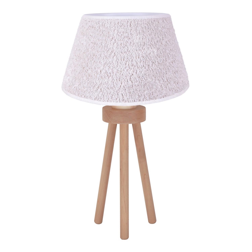 Duolla - Pöytävalaisin BOUCLE 1xE27/15W/230V halkaisija 28 cm valkoinen/puu