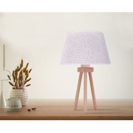 Duolla - Pöytävalaisin BOUCLE 1xE27/15W/230V halkaisija 28 cm valkoinen/puu