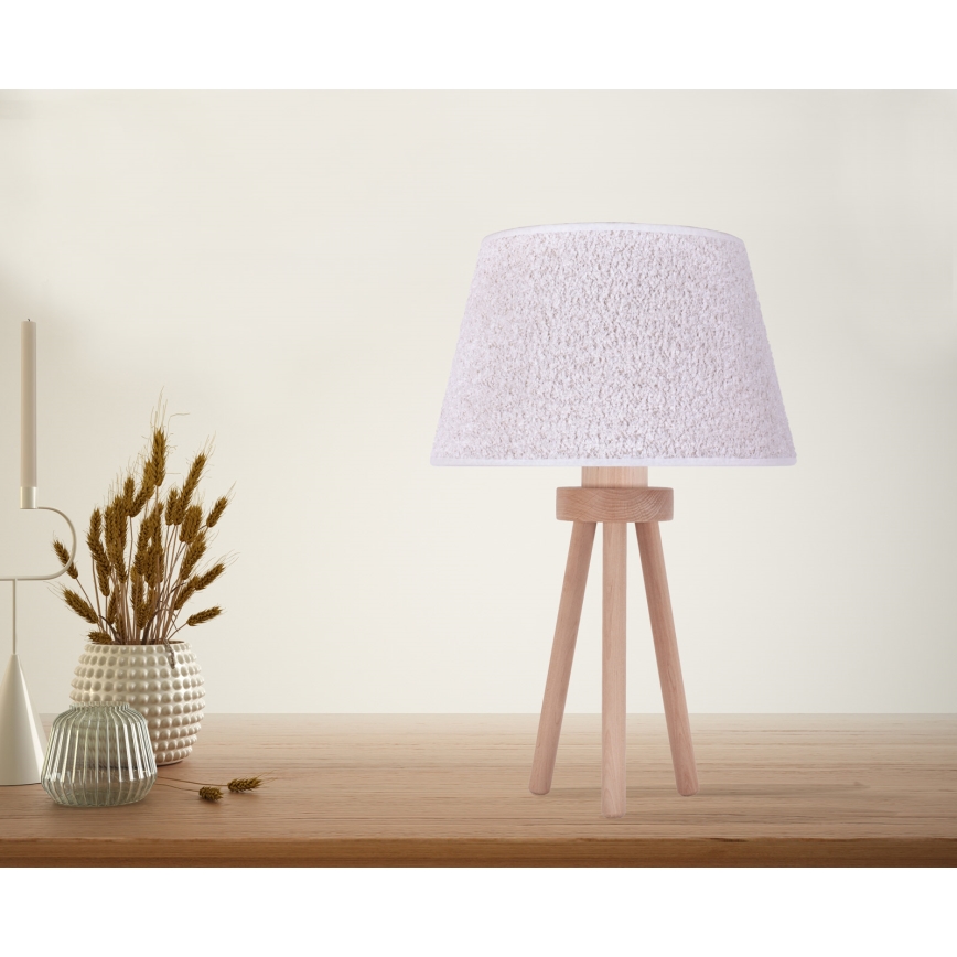 Duolla - Pöytävalaisin BOUCLE 1xE27/15W/230V halkaisija 28 cm valkoinen/puu