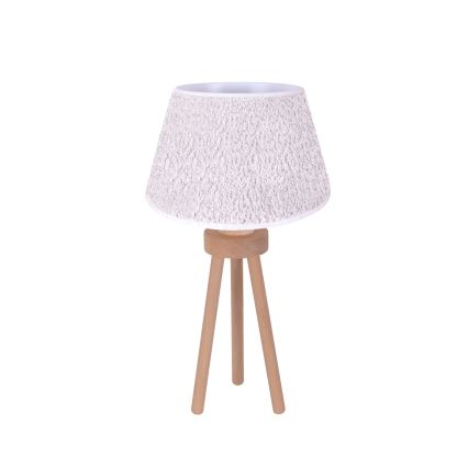 Duolla - Pöytävalaisin BOUCLE 1xE27/15W/230V halkaisija 28 cm valkoinen/puu