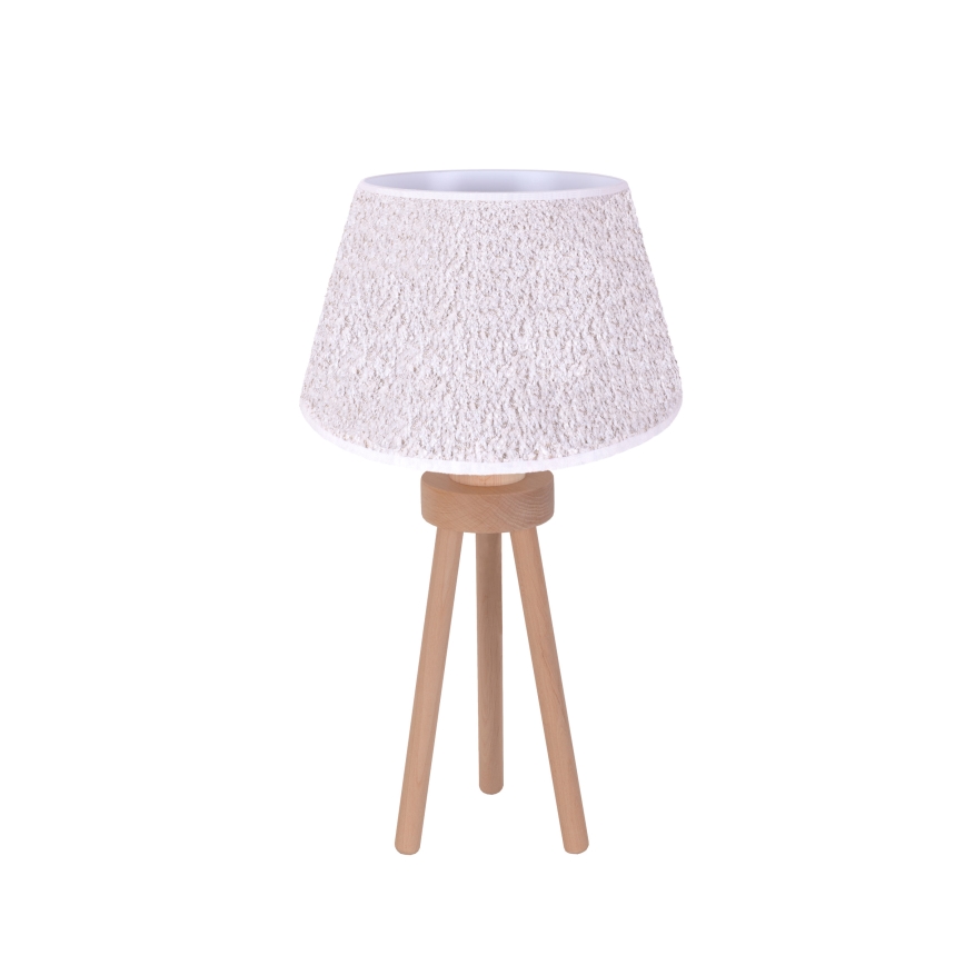 Duolla - Pöytävalaisin BOUCLE 1xE27/15W/230V halkaisija 28 cm valkoinen/puu