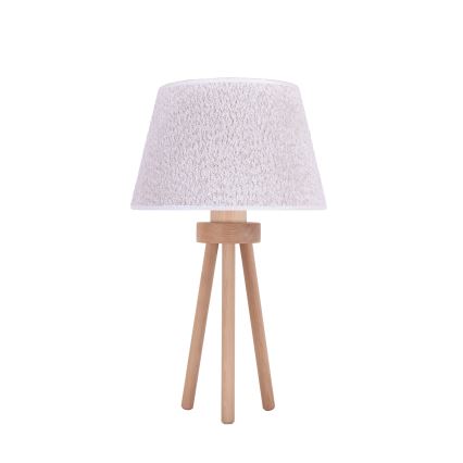 Duolla - Pöytävalaisin BOUCLE 1xE27/15W/230V halkaisija 28 cm valkoinen/puu