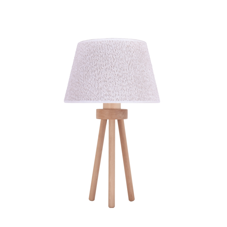 Duolla - Pöytävalaisin BOUCLE 1xE27/15W/230V halkaisija 28 cm valkoinen/puu
