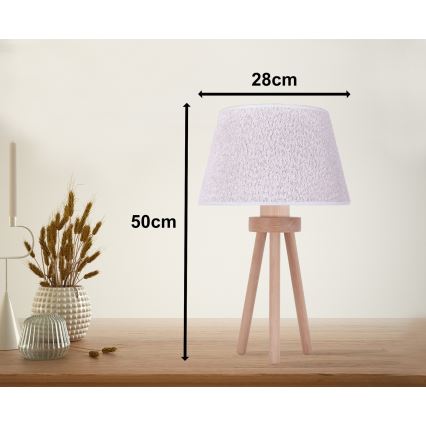 Duolla - Pöytävalaisin BOUCLE 1xE27/15W/230V halkaisija 28 cm valkoinen/puu