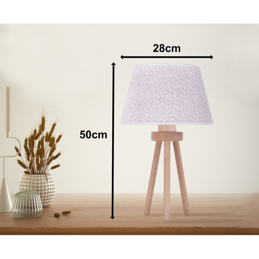 Duolla - Pöytävalaisin BOUCLE 1xE27/15W/230V halkaisija 28 cm valkoinen/puu
