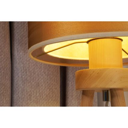 Duolla - Pöytävalaisin WOOD BOHO 1xE27/15W/230V halkaisija 25 cm kupari/ruskea/beige
