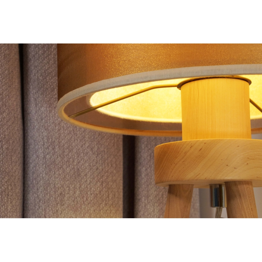 Duolla - Pöytävalaisin WOOD BOHO 1xE27/15W/230V halkaisija 25 cm kupari/ruskea/beige