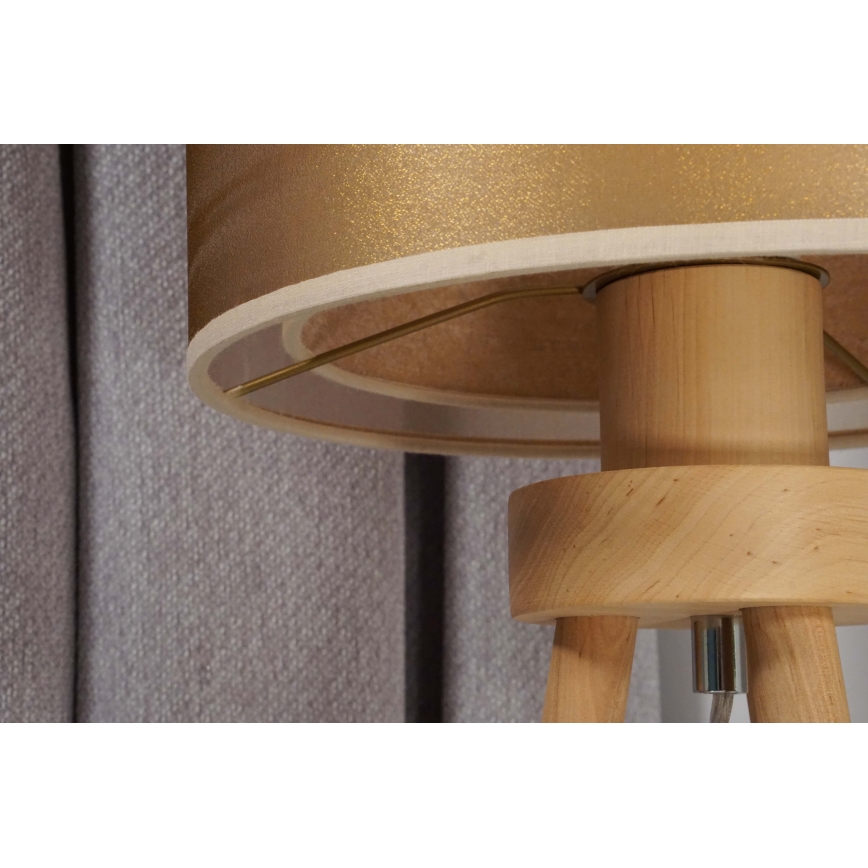 Duolla - Pöytävalaisin WOOD BOHO 1xE27/15W/230V halkaisija 25 cm kupari/ruskea/beige