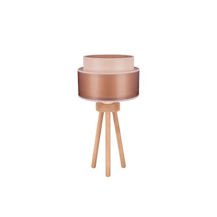 Duolla - Pöytävalaisin WOOD BOHO 1xE27/15W/230V halkaisija 25 cm kupari/ruskea/beige