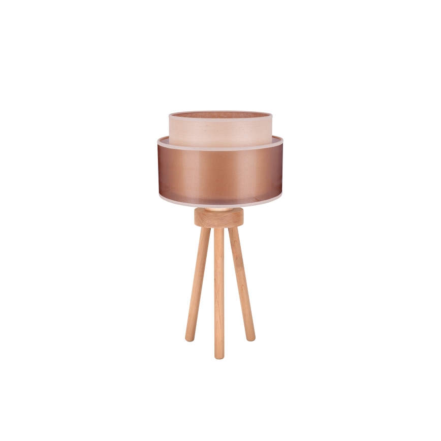 Duolla - Pöytävalaisin WOOD BOHO 1xE27/15W/230V halkaisija 25 cm kupari/ruskea/beige