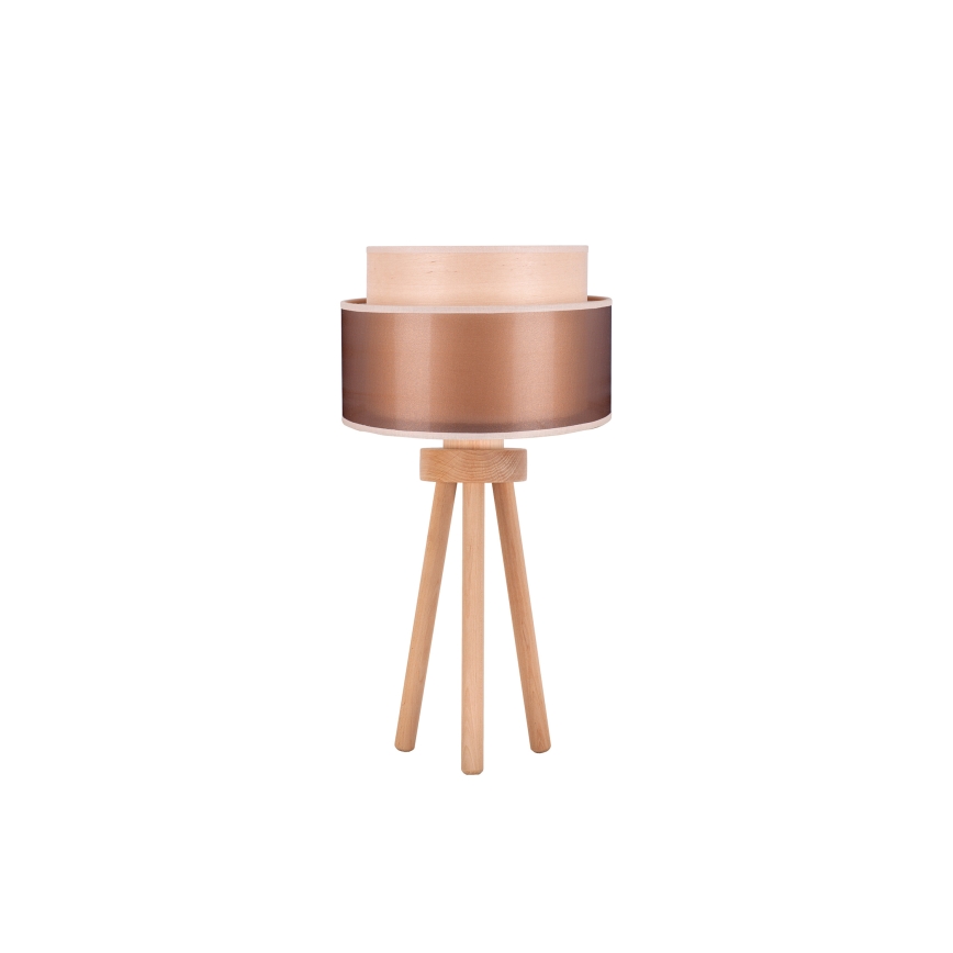 Duolla - Pöytävalaisin WOOD BOHO 1xE27/15W/230V halkaisija 25 cm kupari/ruskea/beige