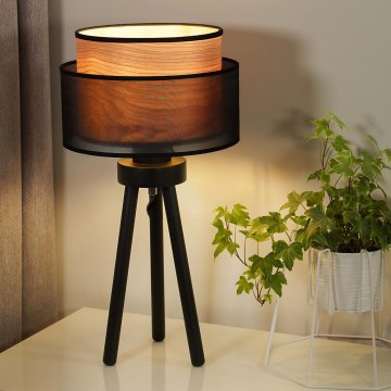 Duolla - Pöytävalaisin WOOD BOHO 1xE27/15W/230V halkaisija 25 cm musta/beige