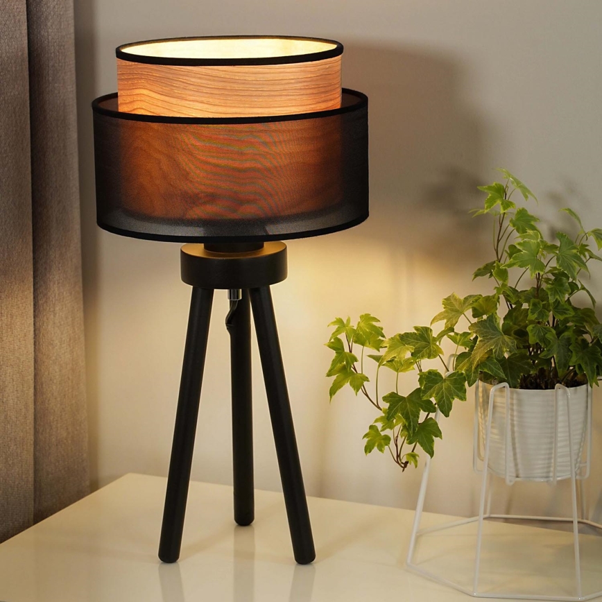 Duolla - Pöytävalaisin WOOD BOHO 1xE27/15W/230V halkaisija 25 cm musta/beige